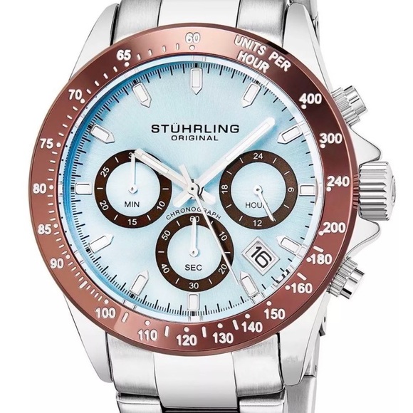 Stuhrling Ultima Aquadiver Ice Blue Men’s Chronograph Watch - Picture 2 of 8